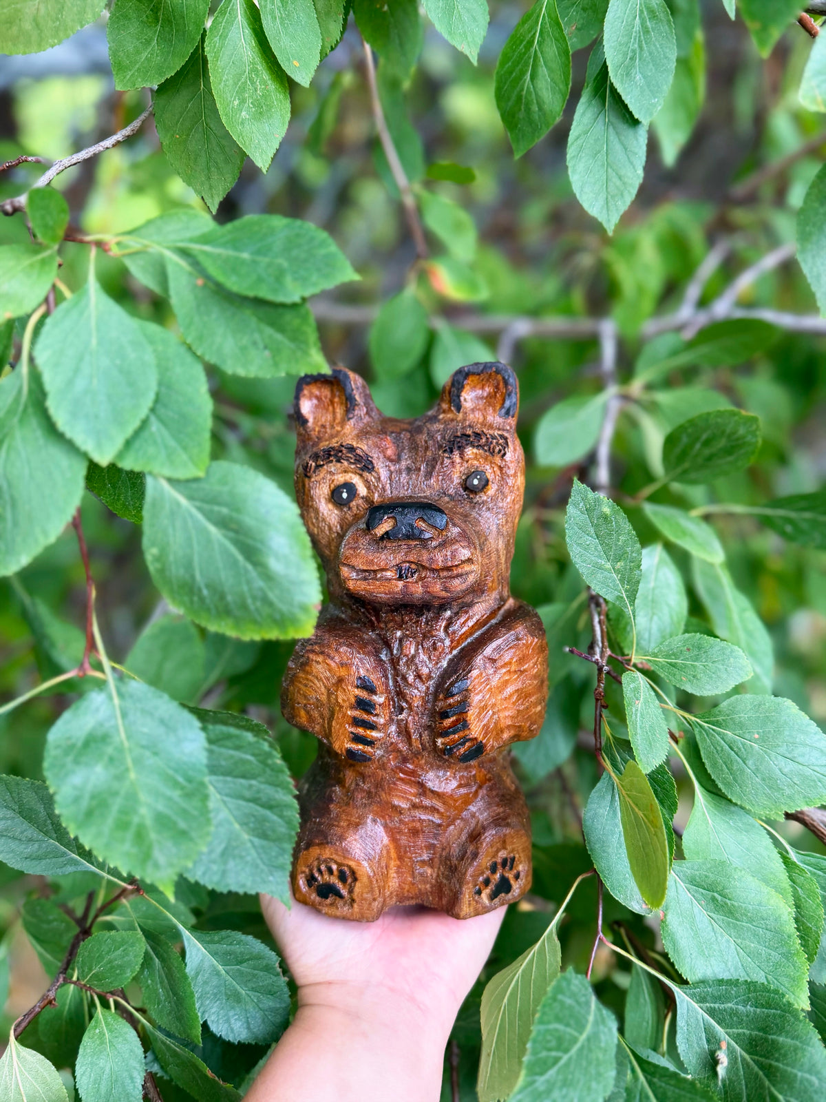 Bramblewood the Woodland Bear | One-of-a-Kind Hand-Carved Wooden Bear | Rustic Woodland Decor | Handmade Wood Sculpture