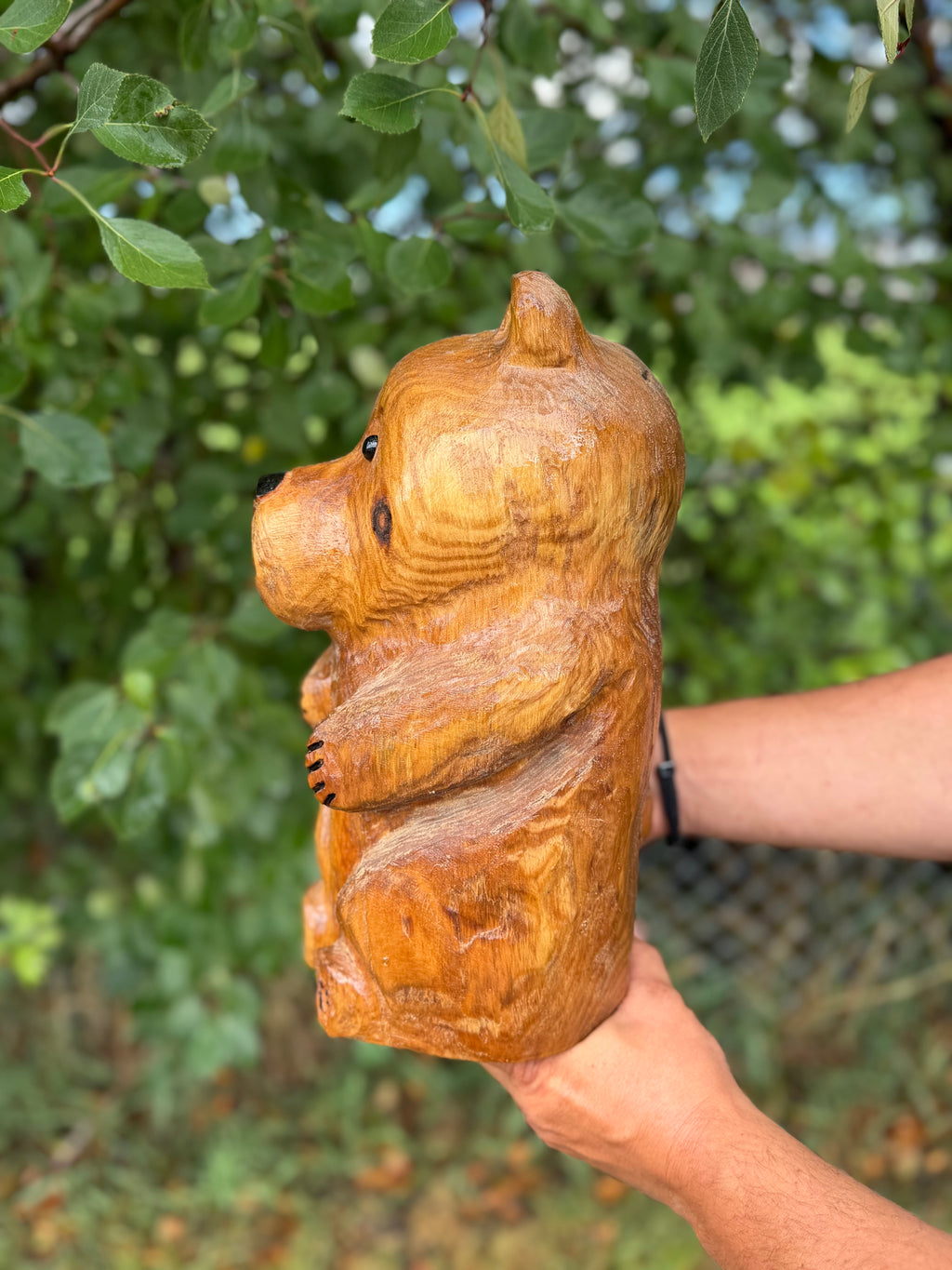 Hand Carved Wooden Bear Statue