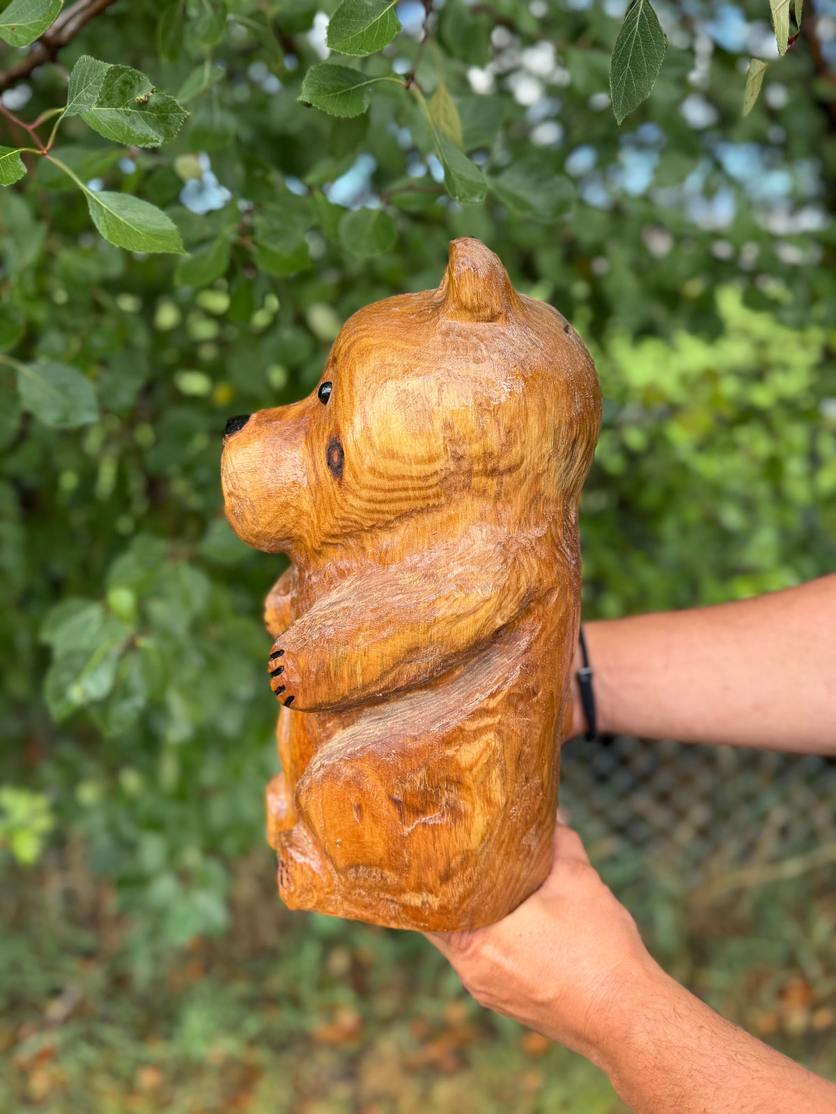Hand Carved Wooden Bear Statue