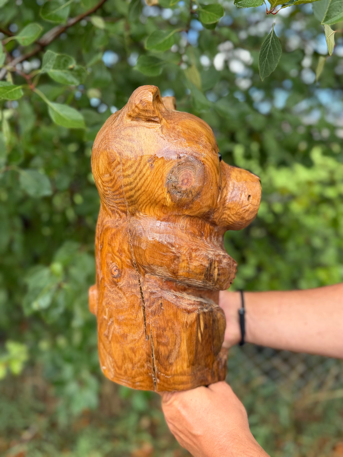 Hand Carved Wooden Bear Statue